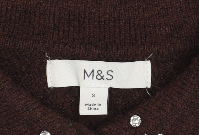 Marks and Spencer Women Brown Collared Button-Up Knit Top Size S