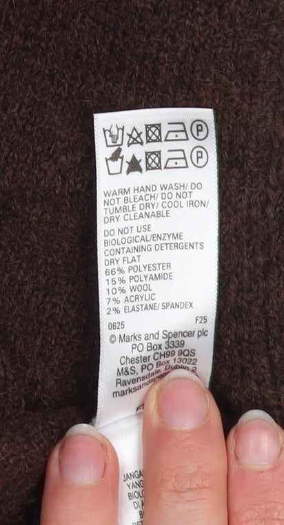 Marks and Spencer Women Brown Collared Button-Up Knit Top Size S