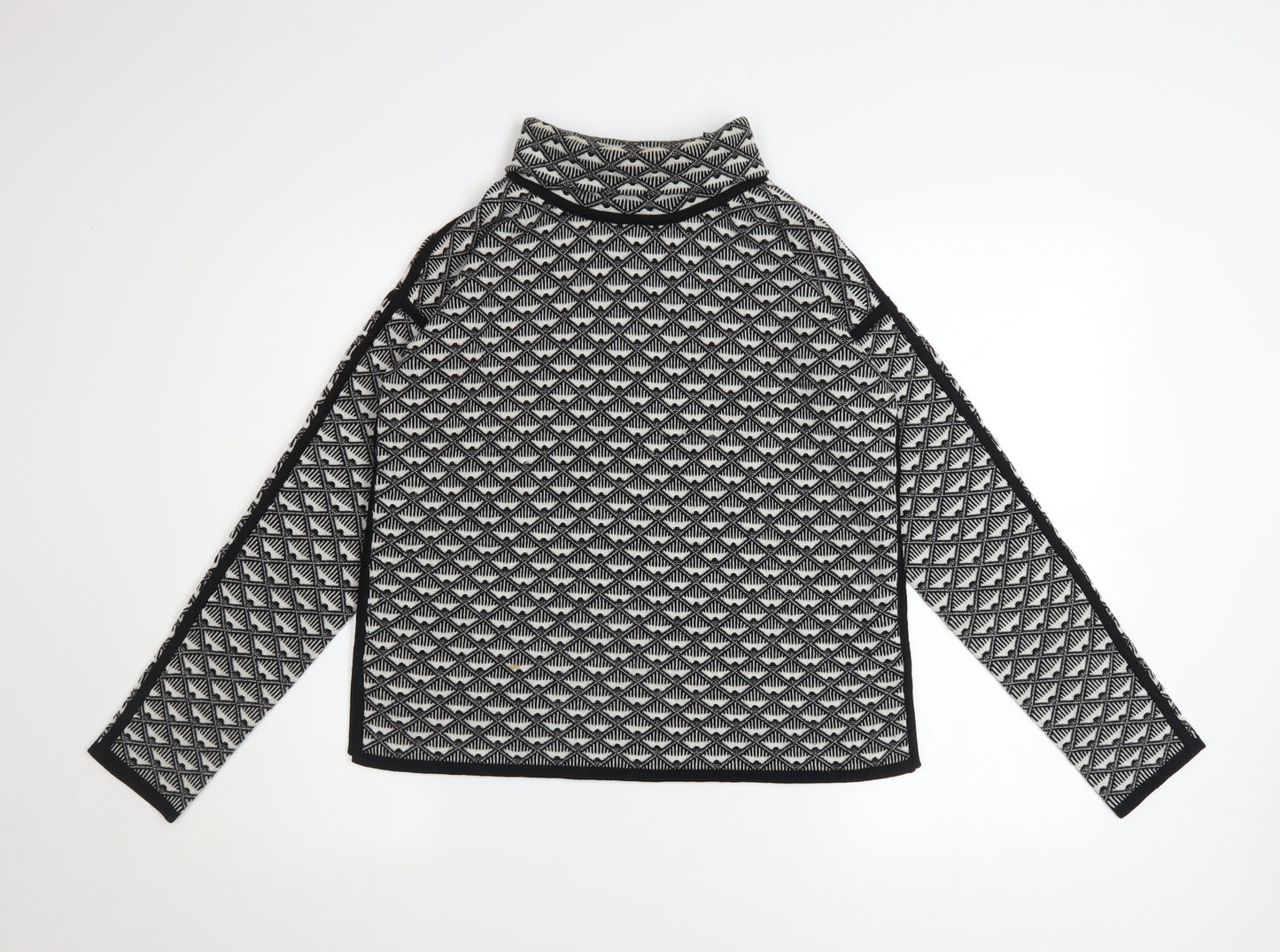 Karen Millen Women's Black Geometric Roll Neck Wool Jumper M