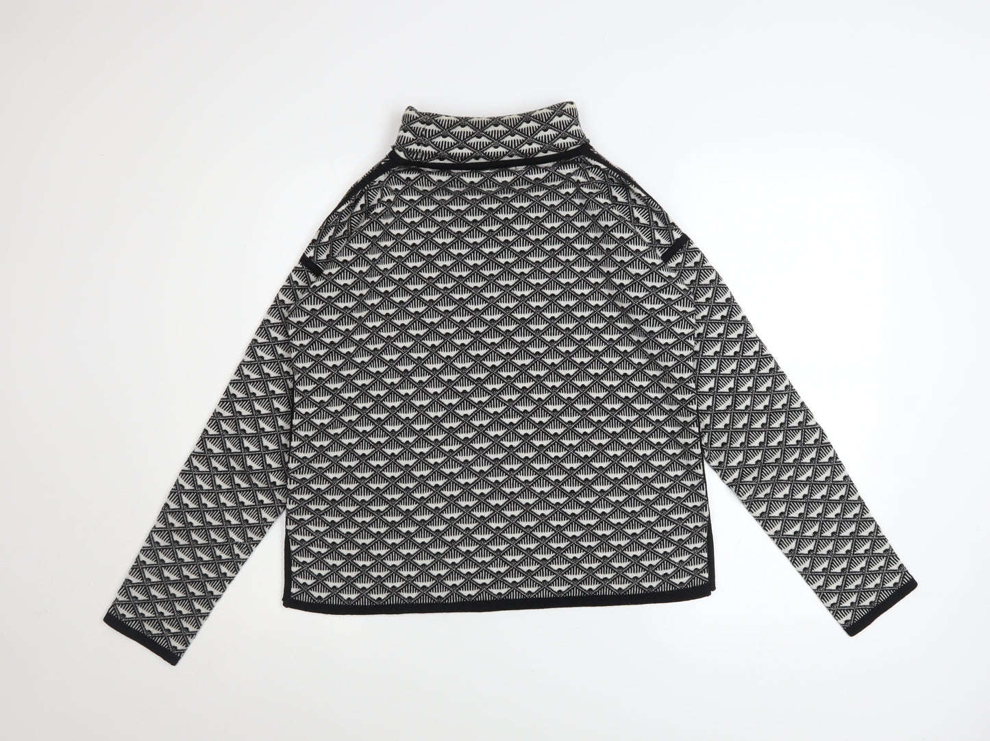 Karen Millen Women's Black Geometric Roll Neck Wool Jumper M