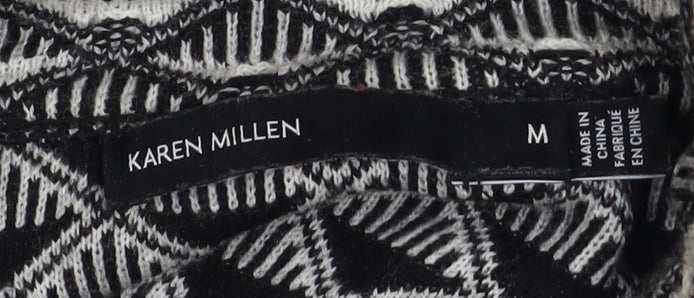 Karen Millen Women's Black Geometric Roll Neck Wool Jumper M