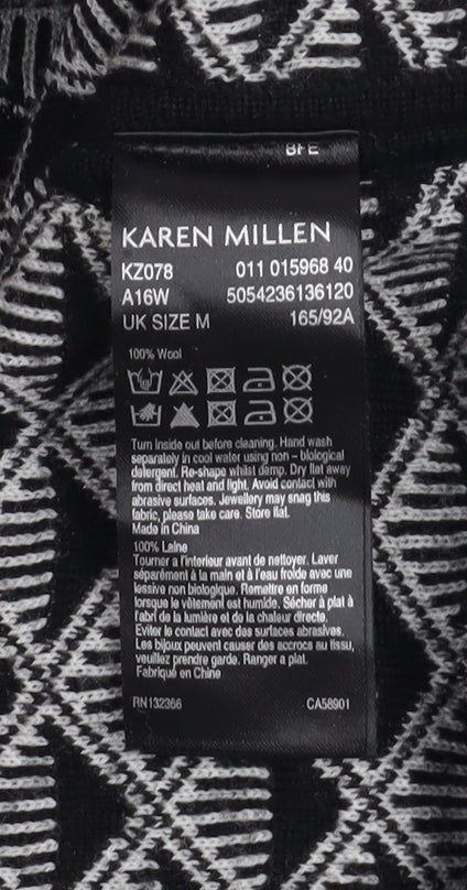 Karen Millen Women's Black Geometric Roll Neck Wool Jumper M
