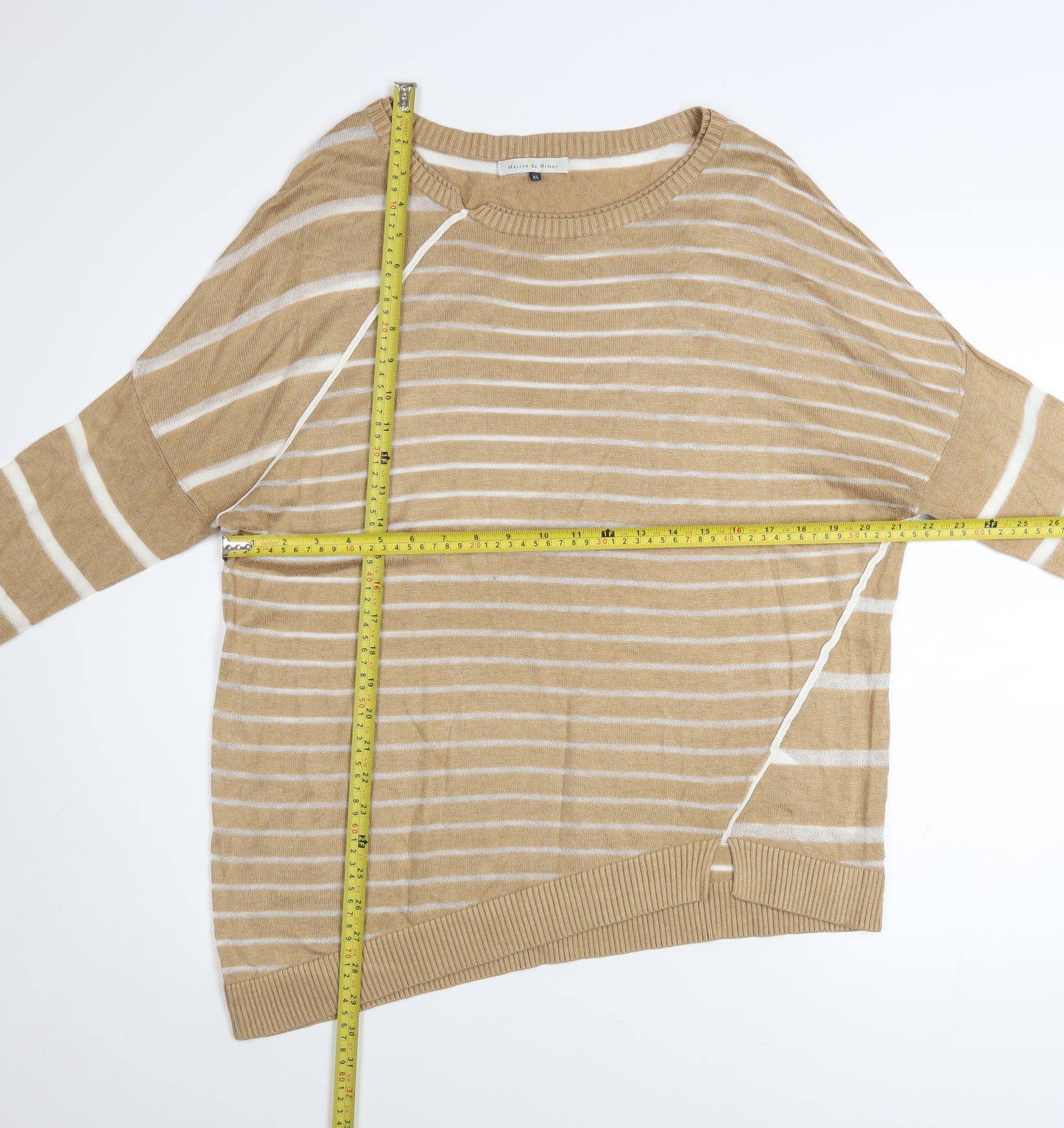 Maison de Nimes Women’s Beige Striped Crew Neck Pullover Jumper XL