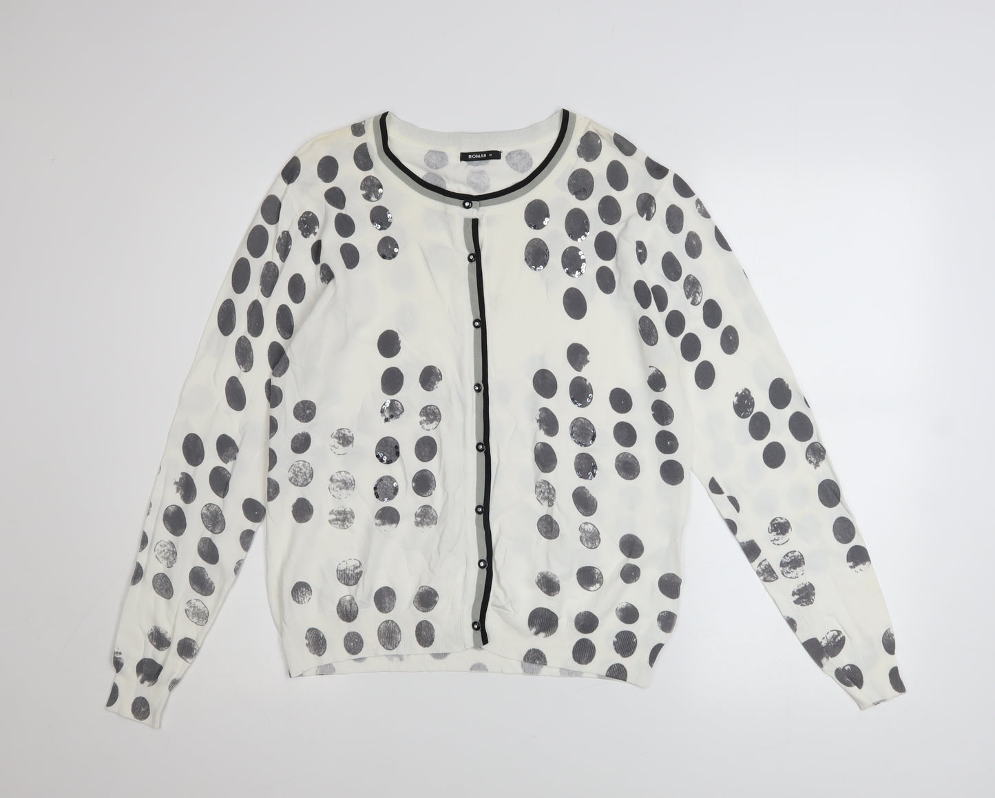 Roman Women’s White Polka Dot Sequin Cardigan Size 18
