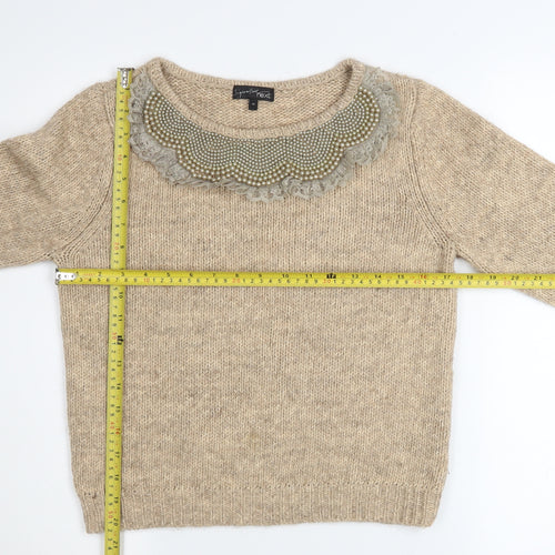 Next Women’s Beige Alpaca Blend Beaded Crew Neck Jumper Size 12