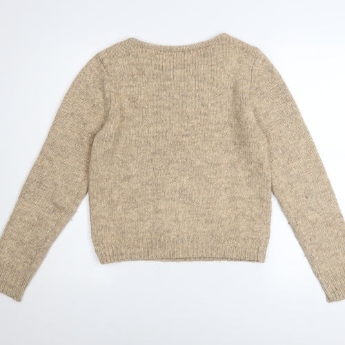 Next Women’s Beige Alpaca Blend Beaded Crew Neck Jumper Size 12