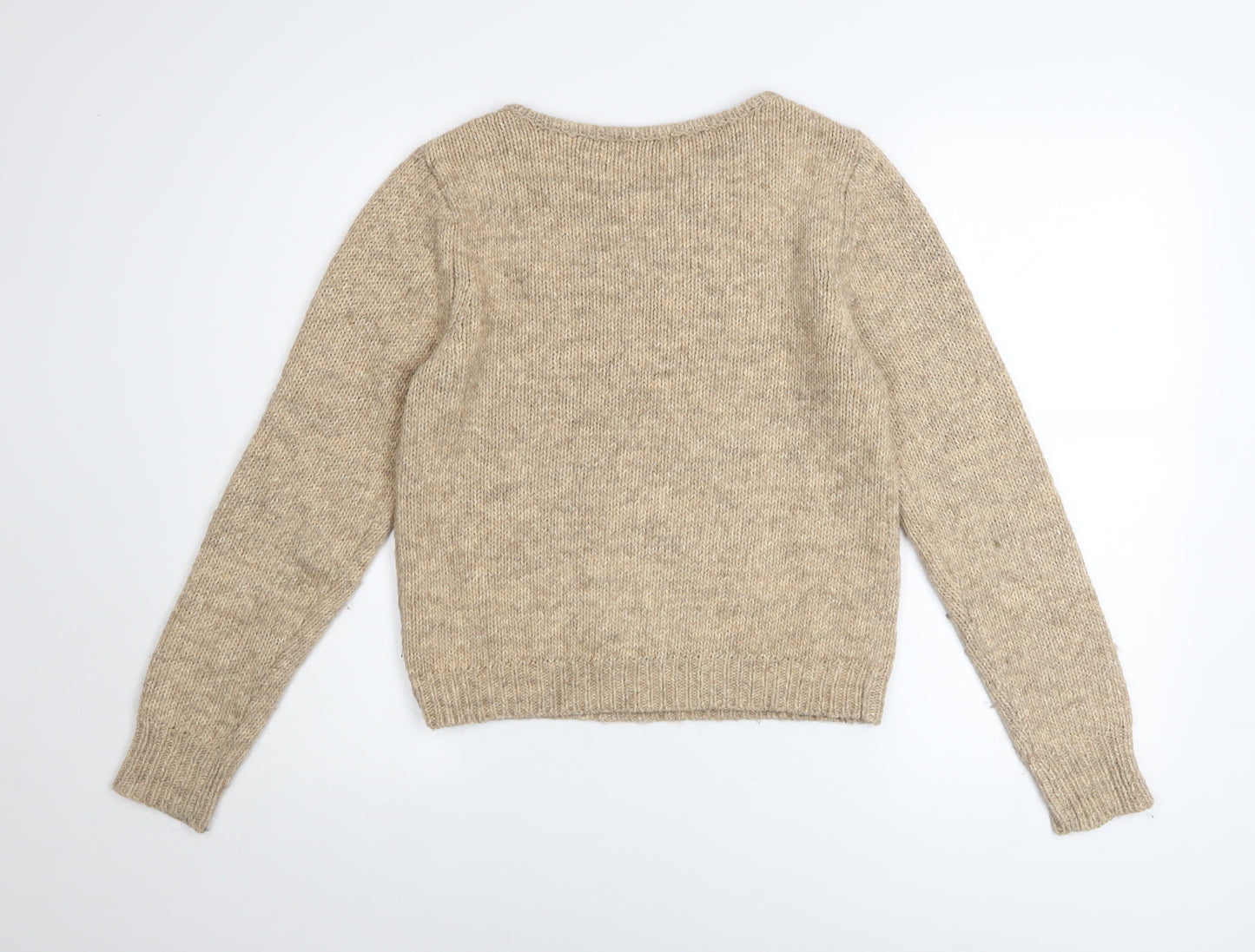 Next Women’s Beige Alpaca Blend Beaded Crew Neck Jumper Size 12