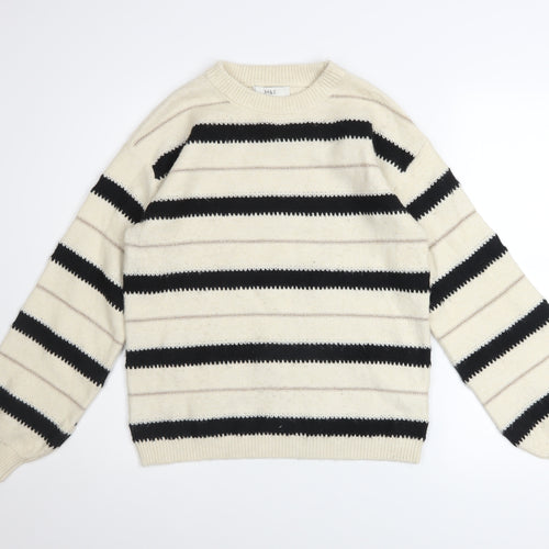 Marks and Spencer Women’s Beige Striped Crew Neck Knit Jumper Size S