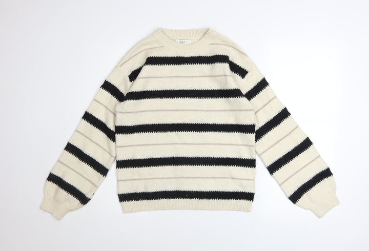 Marks and Spencer Women’s Beige Striped Crew Neck Knit Jumper Size S