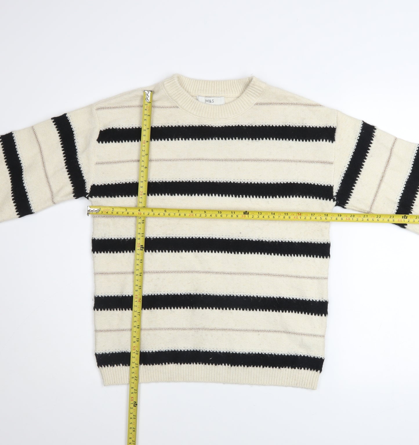 Marks and Spencer Women’s Beige Striped Crew Neck Knit Jumper Size S