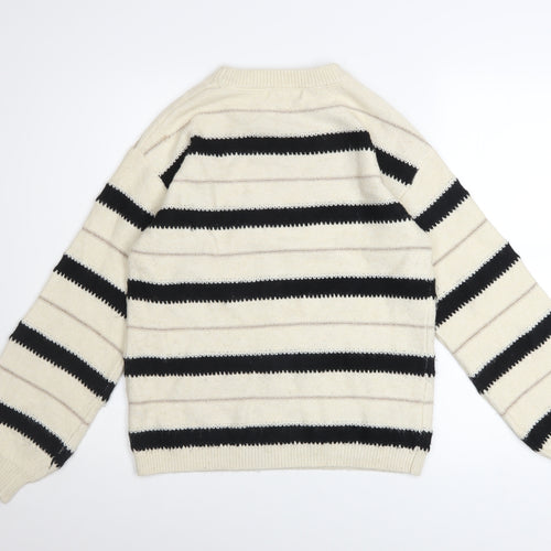 Marks and Spencer Women’s Beige Striped Crew Neck Knit Jumper Size S