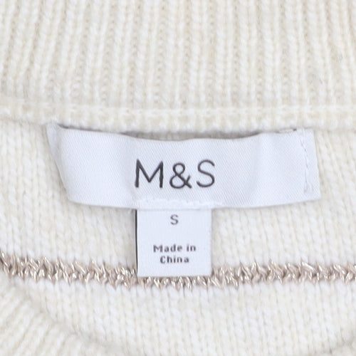 Marks and Spencer Women’s Beige Striped Crew Neck Knit Jumper Size S