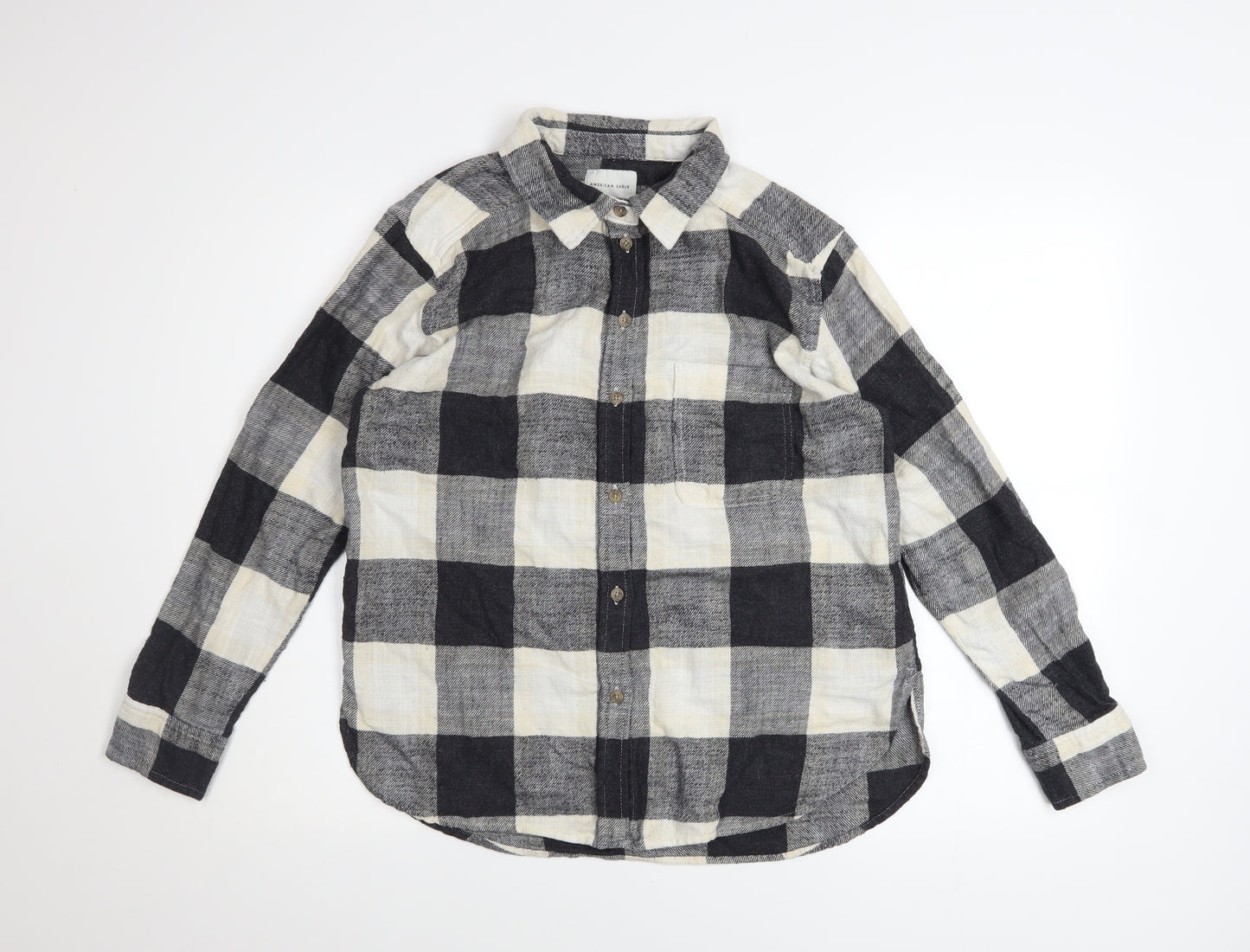 American Eagle Women's Black Check Flannel Button-Up Shirt XS