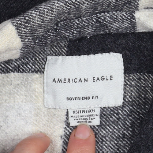 American Eagle Women's Black Check Flannel Button-Up Shirt XS
