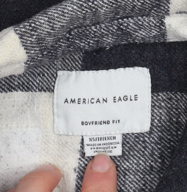 American Eagle Women's Black Check Flannel Button-Up Shirt XS
