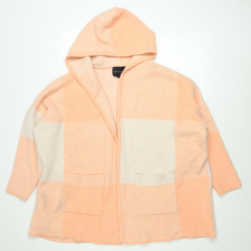 Centigrade Womens Peach Check Hooded Cardigan M Knit Open Front