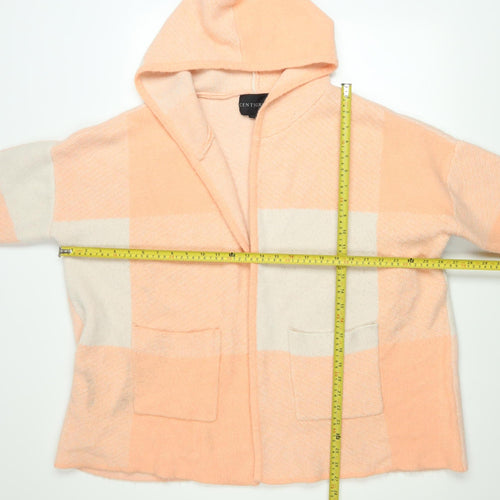 Centigrade Womens Peach Check Hooded Cardigan M Knit Open Front