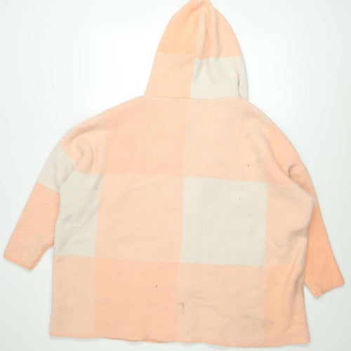 Centigrade Womens Peach Check Hooded Cardigan M Knit Open Front