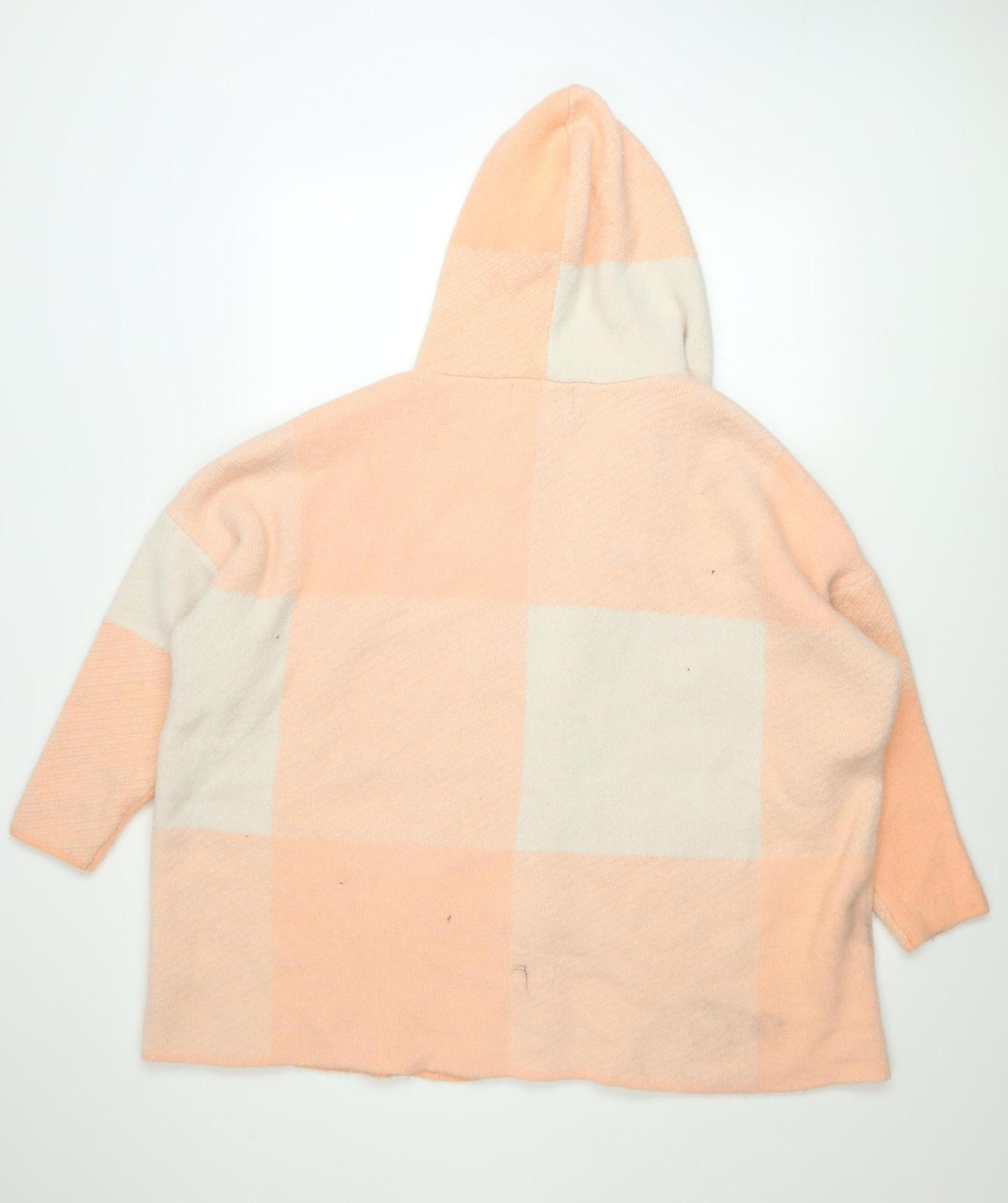 Centigrade Womens Peach Check Hooded Cardigan M Knit Open Front