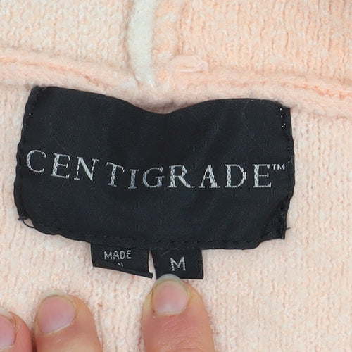 Centigrade Womens Peach Check Hooded Cardigan M Knit Open Front