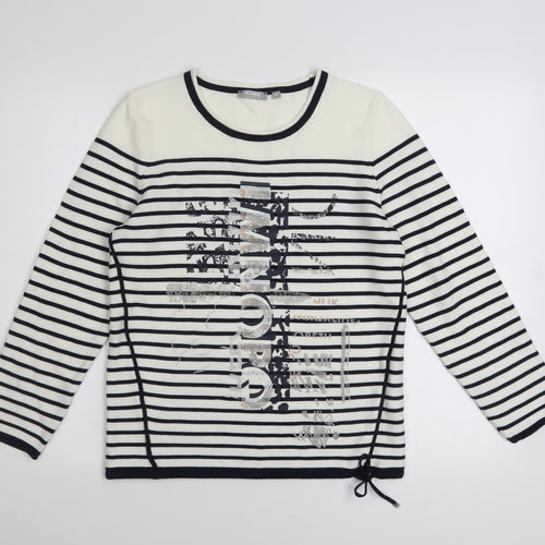 Rabe Women’s White Striped Graphic Knit Jumper Size 8