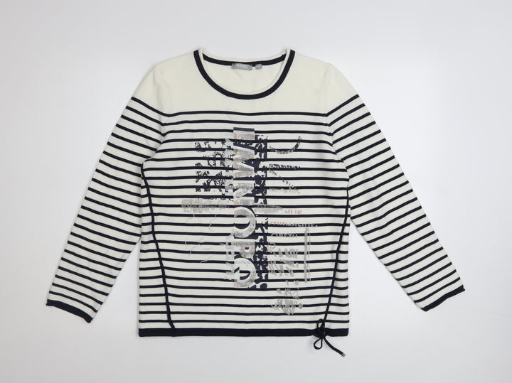 Rabe Women’s White Striped Graphic Knit Jumper Size 8