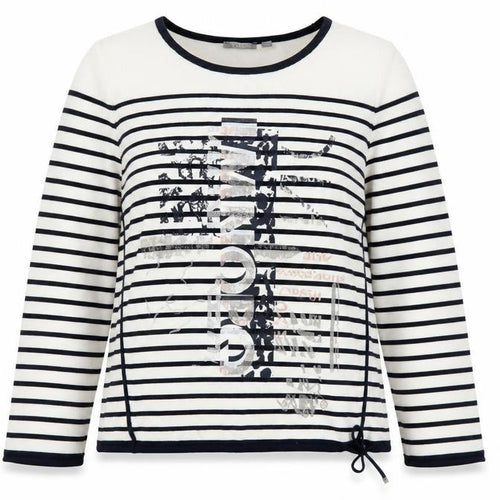Rabe Women’s White Striped Graphic Knit Jumper Size 8