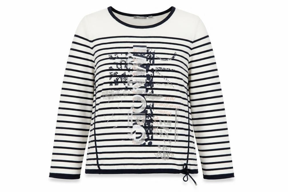 Rabe Women’s White Striped Graphic Knit Jumper Size 8
