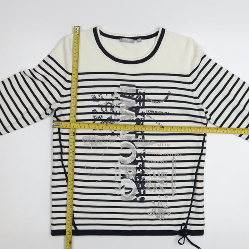 Rabe Women’s White Striped Graphic Knit Jumper Size 8