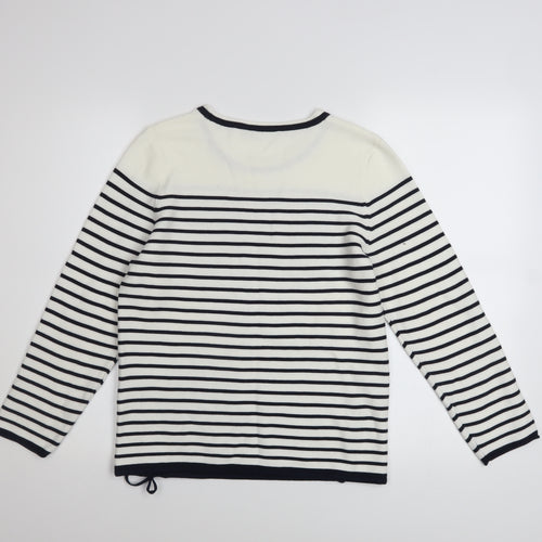 Rabe Women’s White Striped Graphic Knit Jumper Size 8