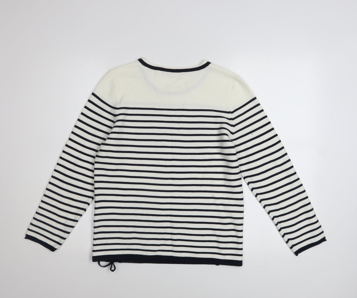Rabe Women’s White Striped Graphic Knit Jumper Size 8