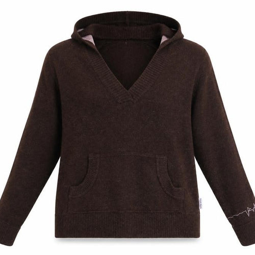 Puresun Womens Brown Wool Blend Hooded V-Neck Jumper Size 12
