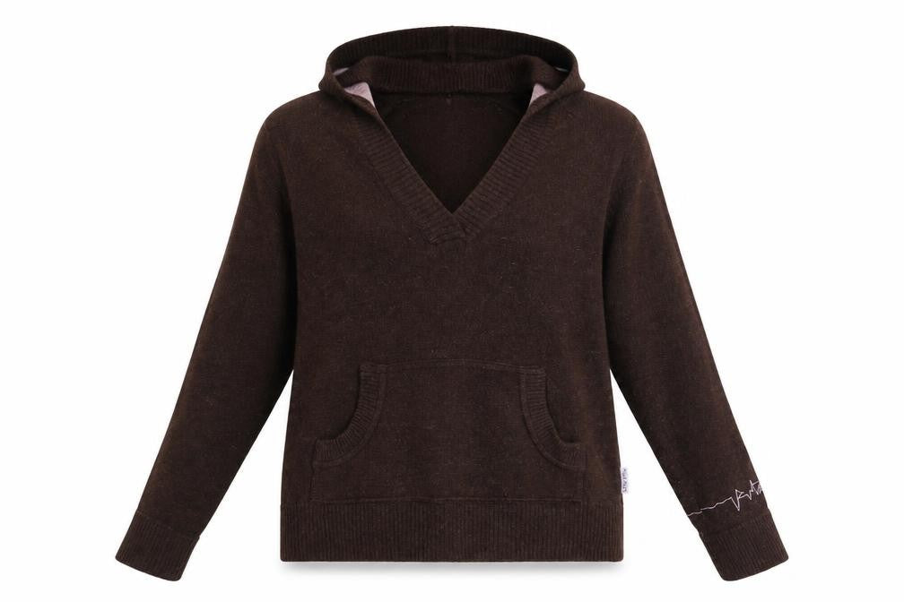 Puresun Womens Brown Wool Blend Hooded V-Neck Jumper Size 12