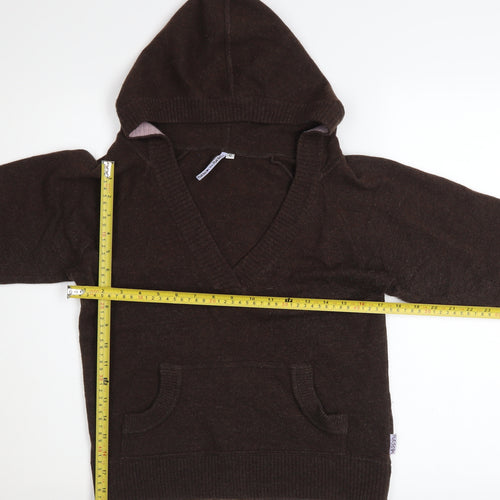 Puresun Womens Brown Wool Blend Hooded V-Neck Jumper Size 12