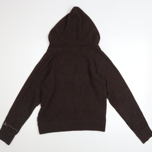 Puresun Womens Brown Wool Blend Hooded V-Neck Jumper Size 12