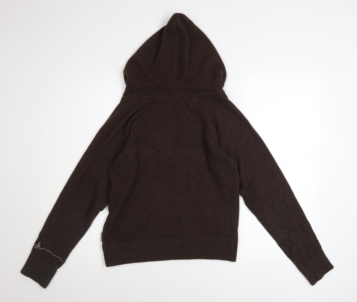 Puresun Womens Brown Wool Blend Hooded V-Neck Jumper Size 12