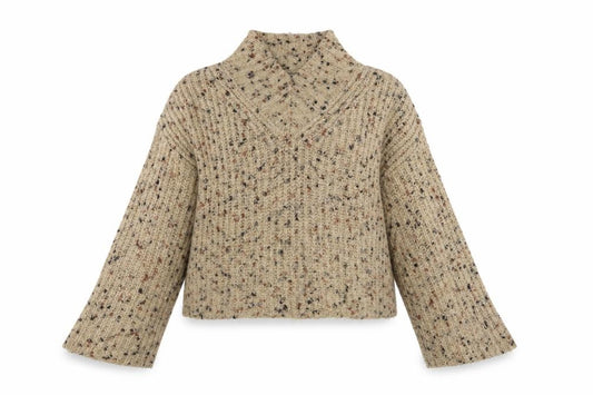 Front view of Next Women’s Beige Chunky Knit V-Neck jumper, size M