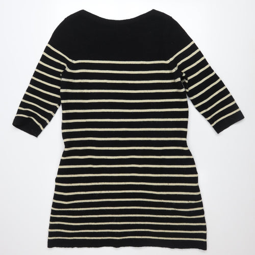 Joanie Women Black Striped Knit Shift Dress Size S 3/4 Sleeve