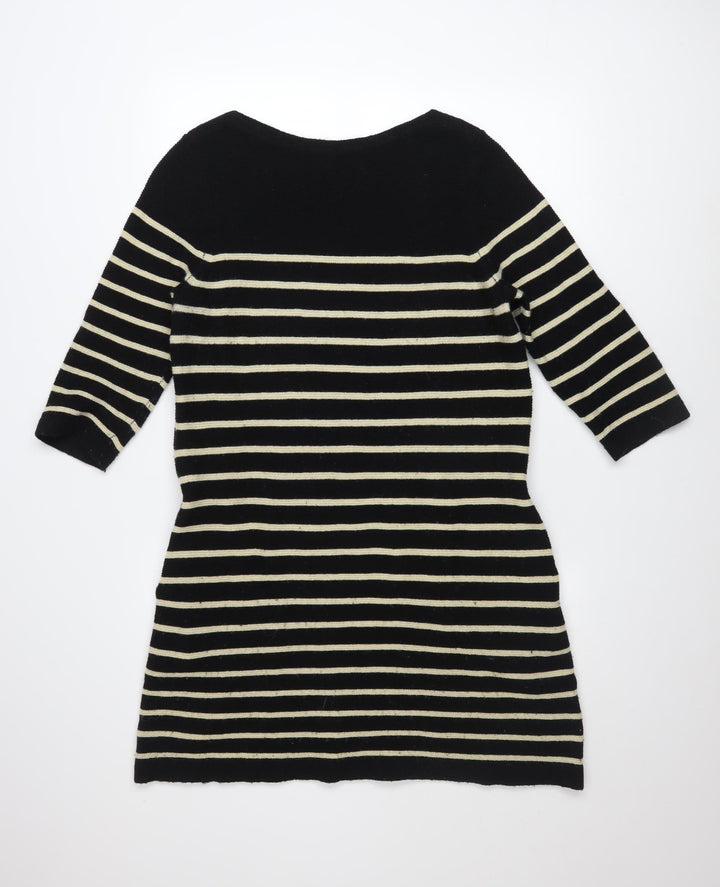 Joanie Women Black Striped Knit Shift Dress Size S 3/4 Sleeve