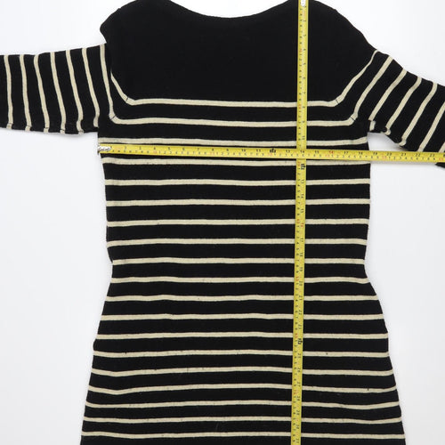 Joanie Women Black Striped Knit Shift Dress Size S 3/4 Sleeve