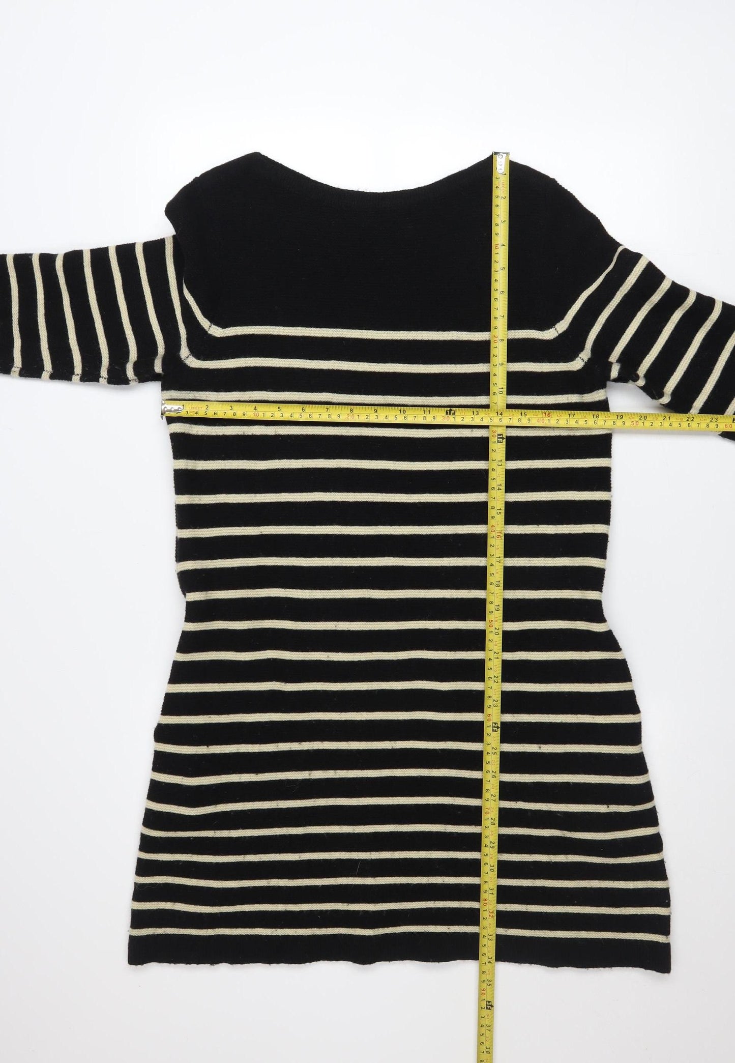 Joanie Women Black Striped Knit Shift Dress Size S 3/4 Sleeve