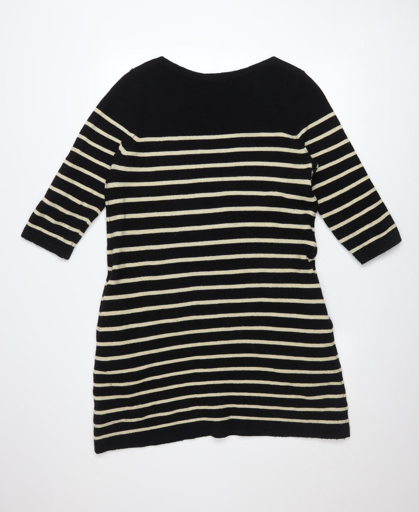Joanie Women Black Striped Knit Shift Dress Size S 3/4 Sleeve