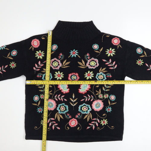 Tu Woman Black Floral Embroidered High Neck Jumper Size 8