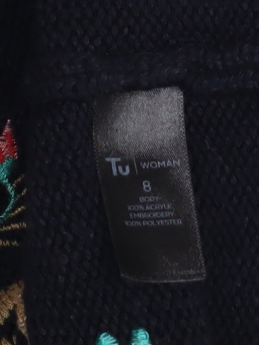 Tu Woman Black Floral Embroidered High Neck Jumper Size 8