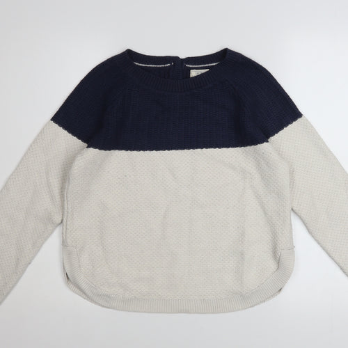 Fat Face Women Blue Ivory Crew Neck Long Sleeve Pullover Jumper Size 8