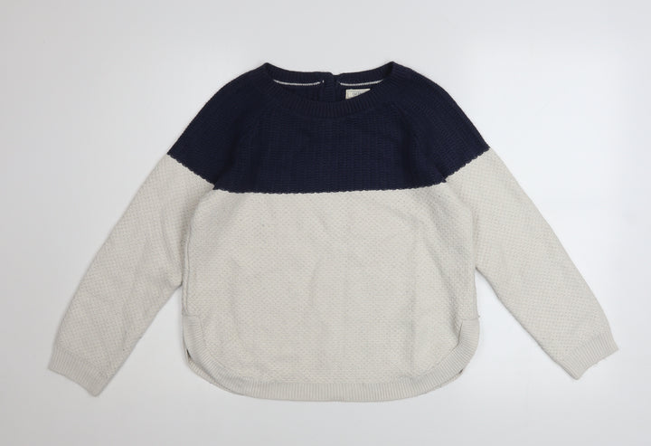 Fat Face Women Blue Ivory Crew Neck Long Sleeve Pullover Jumper Size 8