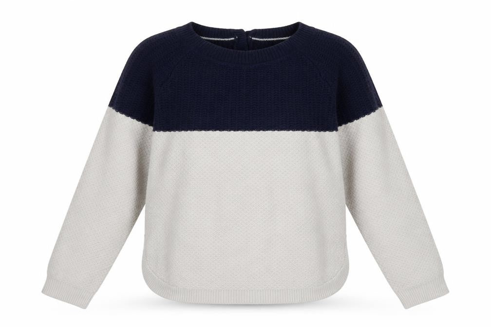 Front view of FatFace Women Blue Ivory Crew Neck Long Sleeve jumper, size 8