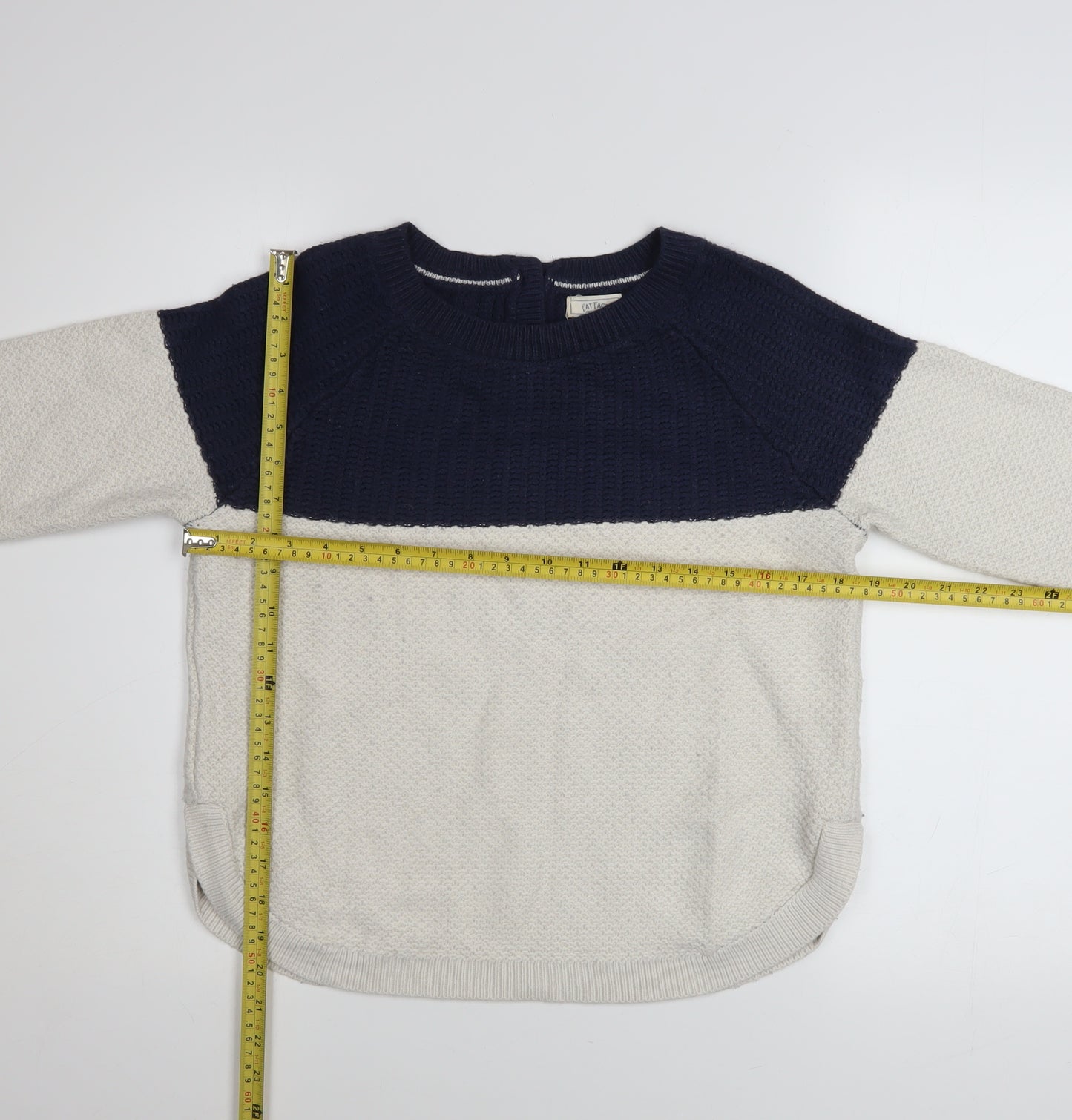 Fat Face Women Blue Ivory Crew Neck Long Sleeve Pullover Jumper Size 8