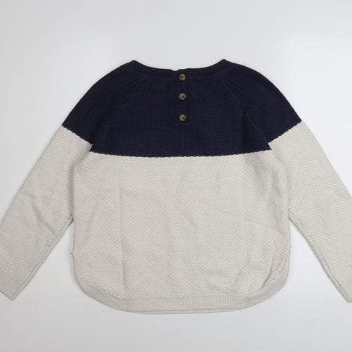 Fat Face Women Blue Ivory Crew Neck Long Sleeve Pullover Jumper Size 8