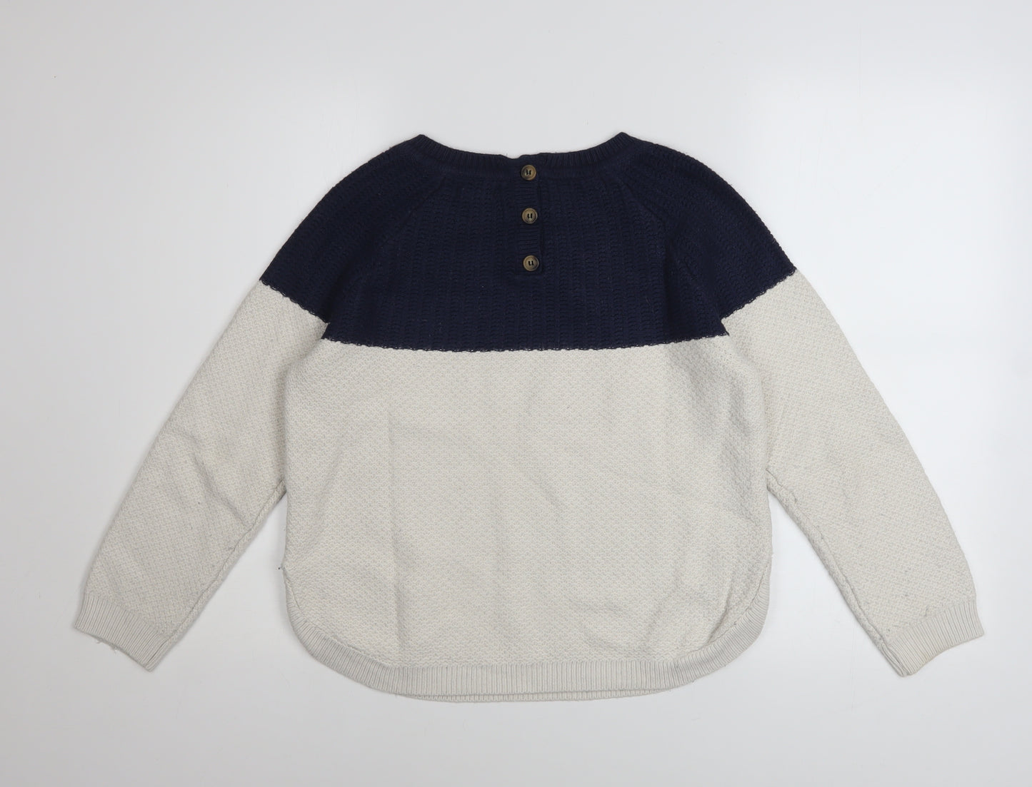 Fat Face Women Blue Ivory Crew Neck Long Sleeve Pullover Jumper Size 8